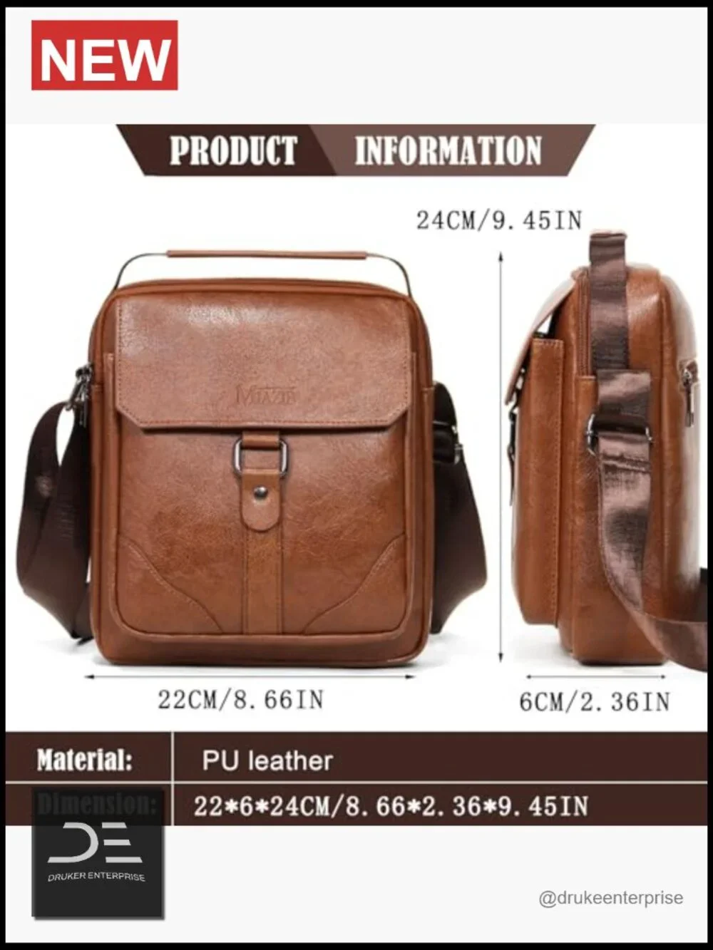 PU Leather Crossbody Messenger Bag for Men Handbag Sling Shoulder Bag